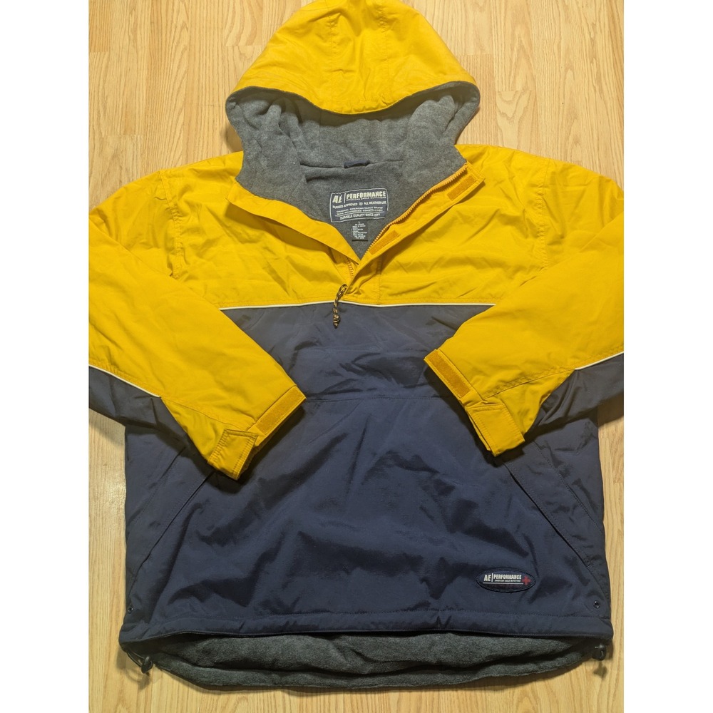 American Eagle Mens Vintage Y2K AE Performance Anorak Pullover Yellow Navy Large